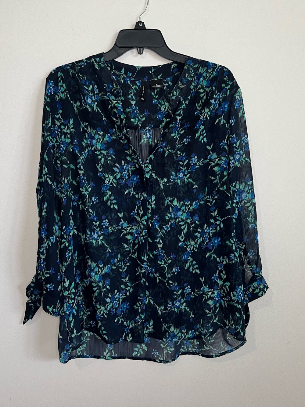 new directions Navy Blue Floral V-Neck Blouse